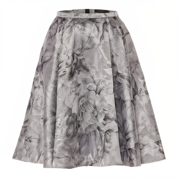 Sz2 Ted Baker London CAJU Silver Floral Circle Midi Skirt - Picture 1 of 16